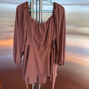 LYANER LONG SLEEVE BROWN DRESS, SIZE MEDIUM